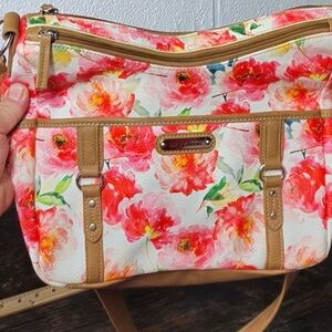 Alfred Dunner Floral Crossbody Bag - Red and Tan